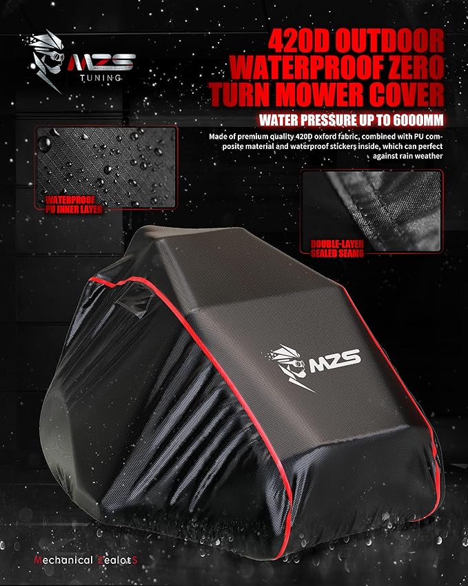 MZS Zero Turn Mower Cover, Heavy Duty Zero Turn Lawn Mower Cover with Storage Bag, Waterproof Lawnmower Covers for Outdoor UV Protection Universal Fits Decks Up to 60" Zero-Turn Mowers Tractor