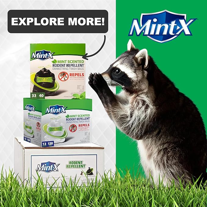 Mint-X Rodent Repellent Trash Bags, 1.3 Mil, Flat Seal, 46" Height x 33" Length, Clear (Pack of 100) (MX3346XHC)