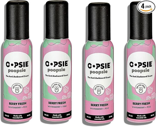 OOPSIE POOPSIE - Berry Fresh Before & After You Go Toilet Spray 2oz - Portable Odor Eliminator - 4 Pack