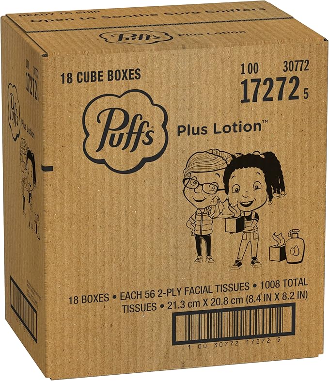 Puffs Plus Lotion Facial Tissue, 18 Cubes, 56 Tissues Per Box