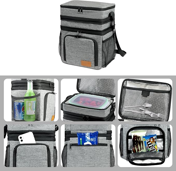 Insulated Lunch Bag for Women Men, Reusable 3 Layers Lunch Box Women, Expandable Reusable Water-resistant Lunch Box for Work Travel Office Picnic Hiking