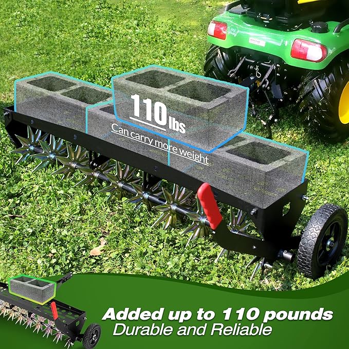 Suchtale 40-Inch Tow Behind Spike Aerator with Galvanized Steel Tines, Durable Lawn Aerator Soil Penetrator Spikes Tractor with Extra-Wide Tow Bar for Lawn and Farm, Black