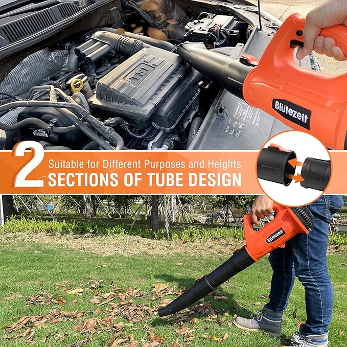 Blütezeit Cordless Leaf Blower - 21V Electric Yard Blower 350CFM 150MPH with 4.0Ah Battery & Charger, 6-Speed Adjustable for Lawn Care, Snow Blowing, Debris & Dust