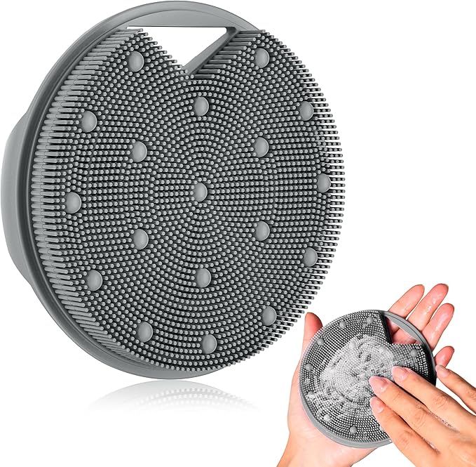 Anti Zinc Infused-Silicone Body Scrubber – Lymphatic Brush Exfoliating Body Scrubber for Shower Body,with Stiff and Soft Bristles for Anti-Puffiness,Blood Circulation - Gray