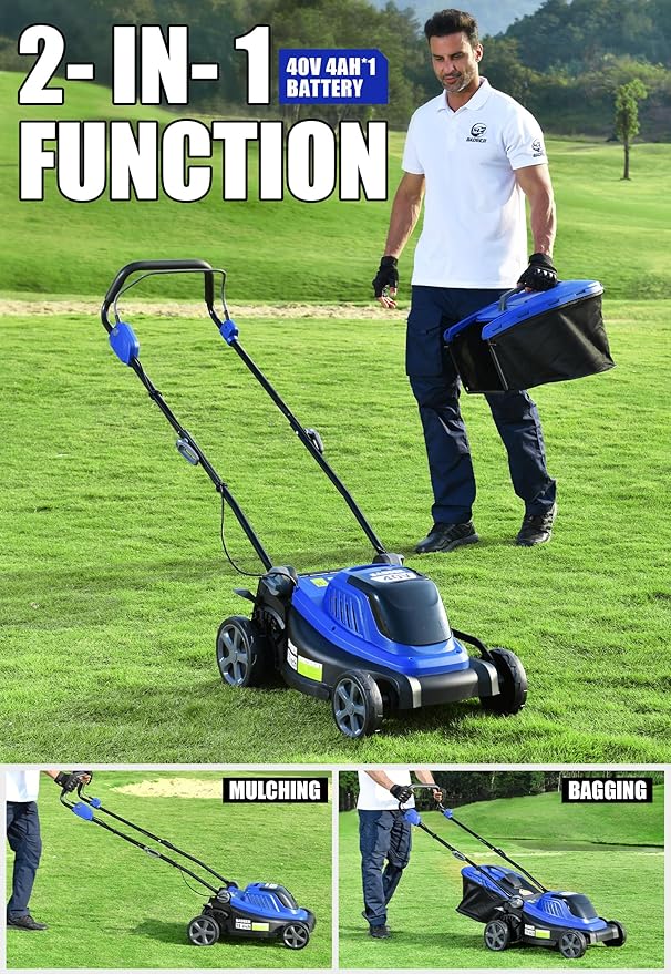 Wild Badger Power 40V 18″ Cordless Lawn Mower Brushless , 3,767 sq ft/0.087 ac, 1×4.0Ah Battery & Fast Charger, 5-Position Height ,for Small-to-Medium Lawns
