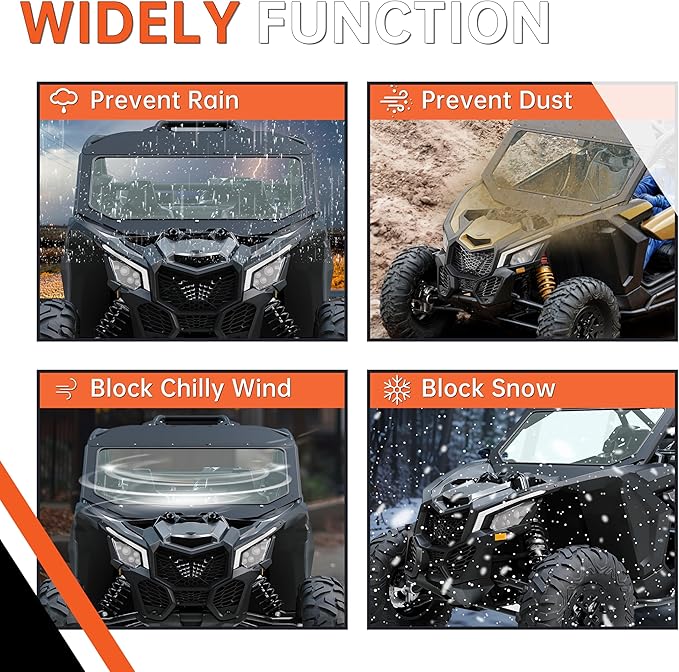 ECOTRIC Full Glass Windshield + Sun Visor Compatible With Can Am Maverick X3 900 XRS XDS Turbo R Max 2017-2025