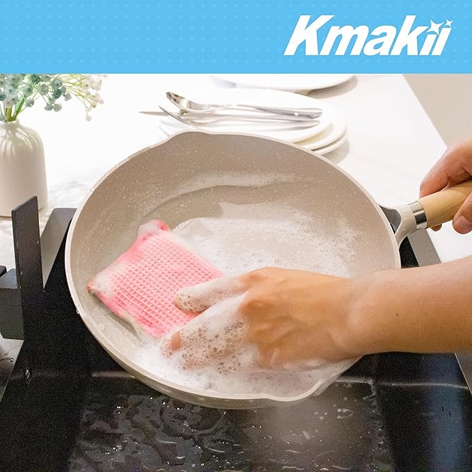 KMAKII Bamboo Kitchen Sponges Dish Sponge Super Absorbent Natural Dish Sponges,3 Color, Pack of 6