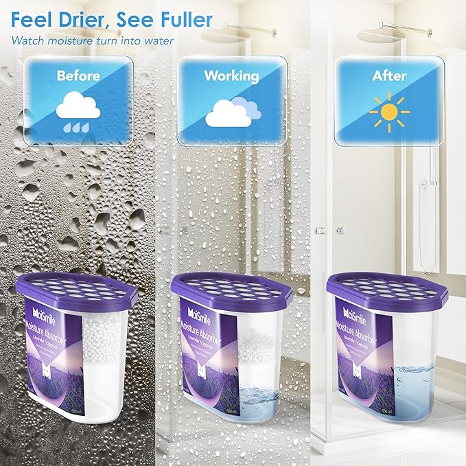Moisture Absorbers 3 Pack, Lavender Fragrance Closet Dehumidifier for Bathroom, Car ＆ Basement, 10.5 oz Refillable Humidity Absorber Boxes
