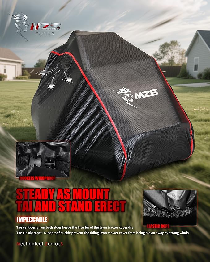 MZS Zero Turn Mower Cover, Heavy Duty Zero Turn Lawn Mower Cover with Storage Bag, Waterproof Lawnmower Covers for Outdoor UV Protection Universal Fits Decks Up to 60" Zero-Turn Mowers Tractor
