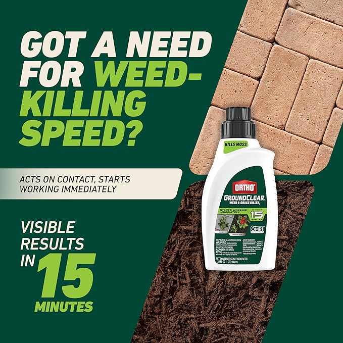 Ortho GroundClear Weed and Grass Killer2 Concentrate, Kills Dandelions, Chickweed, Crabgrass, Moss and More in Patios and Landscapes, OMRI Listed, 32 fl. oz.