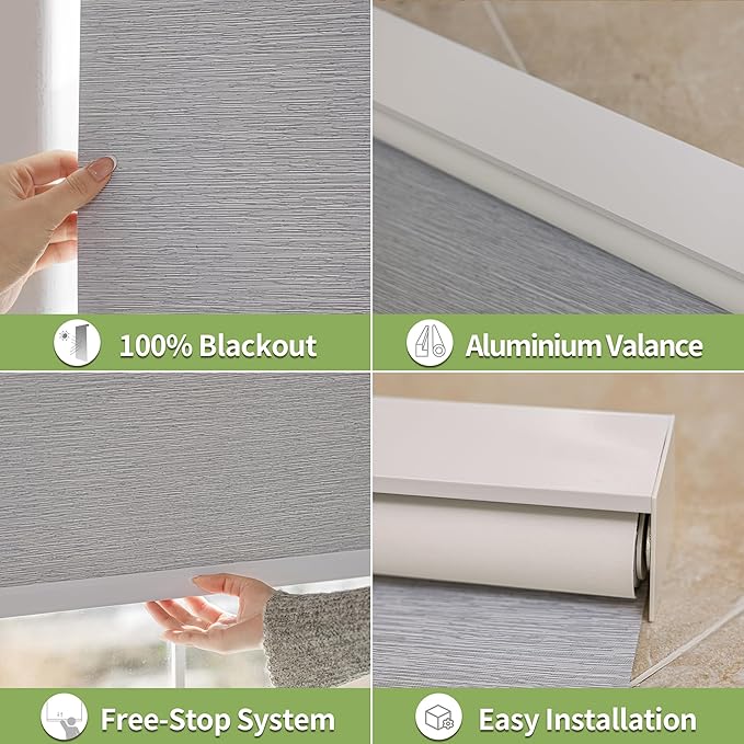 100% Blackout Shades for Indoor Windows, Cordless Roller Window Shades Pull Down, Thermal Insulation & UV Protection Shades for Home,Office,Bedroom, Grey 42"x72"