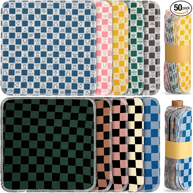 Redbaker 50 Pcs Reusable Paper Towels Paperless Reusable Cotton Cloths Toilet Absorbent Washable Paper Towels with Roll Kitchen Dishcloth for Kitchen Paperless Dishcloths(Trendy)