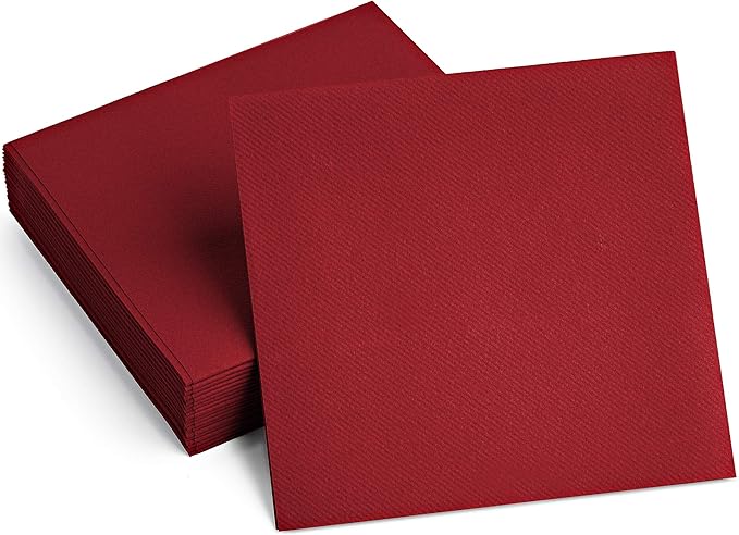 Linen-Feel Colored Paper Napkins - Decortive Cloth-Like BURGUNDY Luncheon Napkins - Soft And Absorbent. For Kitchen, Party, Wedding, Dinner Or Any Occasion. (Pack of 50)