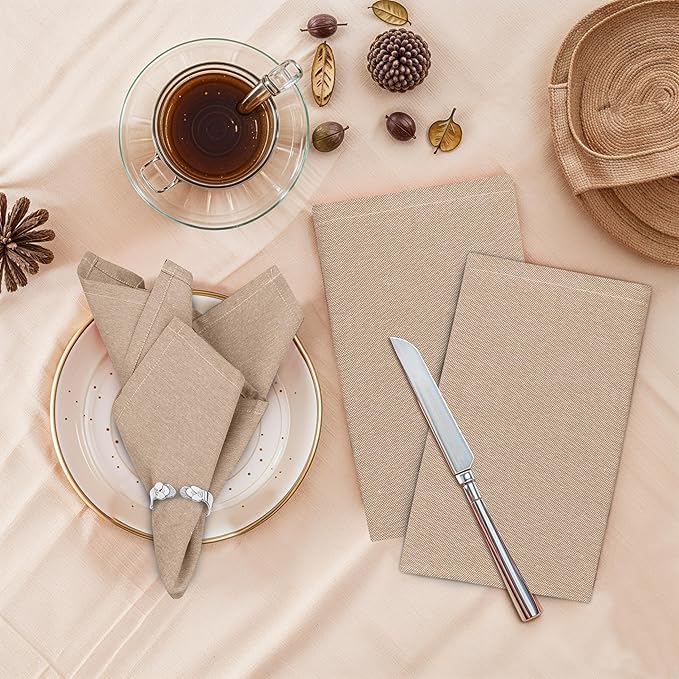 Ruvanti Cloth Napkins Set of 12, 18x18 Reusable Napkins Cloth Washable, Soft & Durable Table Napkin, Poly Cotton Fabric Dinner Napkins for Parties, Christmas, Thanksgiving, Weddings - Sand