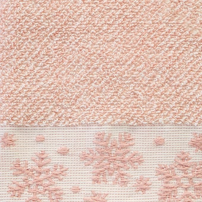 SKL Home Christmas/Winter Heather Snowflake 100% Cotton Premium Bath Towel, 500 GSM, Soft & Absorbent Jacquard, Decorative, Blush Pink