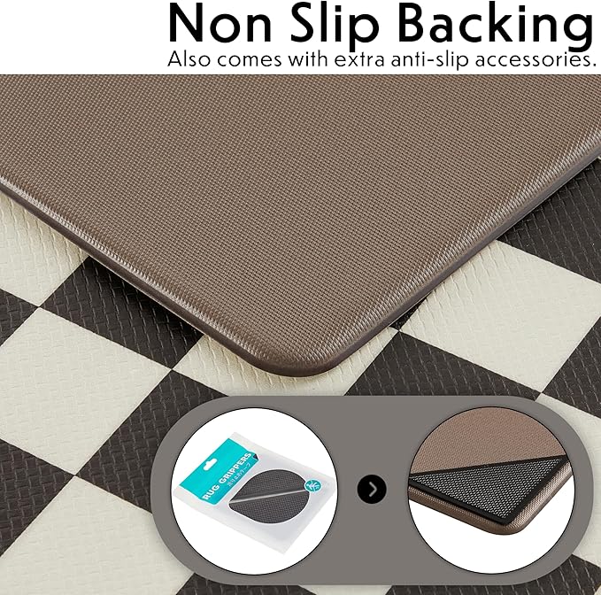 Checkered Kitchen Mats for Floor Set of 2, 2 Pcs Black White Cushioned Non Slip Runner Rugs for Kitchen/Sink/Laundry, Comfort Aesthetic Cute Anti-Fatigue Foam Floor Mat 17.3"x29.5"+17.3"x47.2"