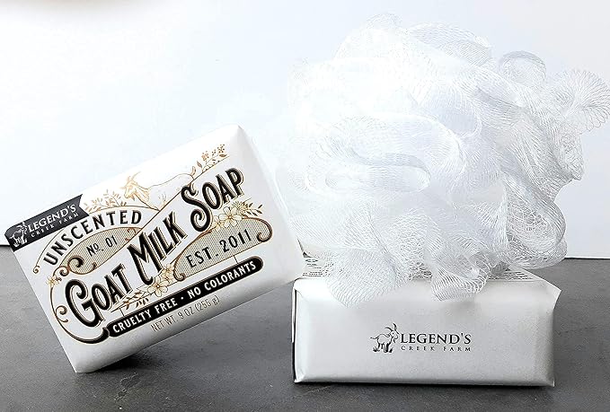 Legend's Creek Farm Goat Milk Soap - Triple Milled Cleansing Moisturizing Bar for Hands and Body - 9 Oz Creamy Lather, Nourishing, Natural Soap for Sensitive Skin (Unscented, Pack of 1)