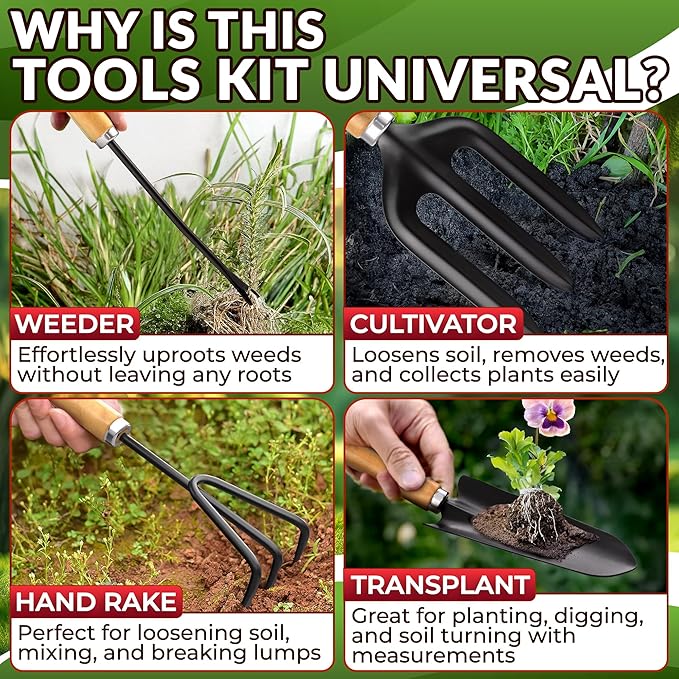 10 Pcs Gardening Hand Tools – All-in-One Gardening Tool Set with Functional Tote Bag, Ergonomic Design & Durable Rust-Resistant Steel – Comfortable Planting, Digging & Easy Garden Maintenance