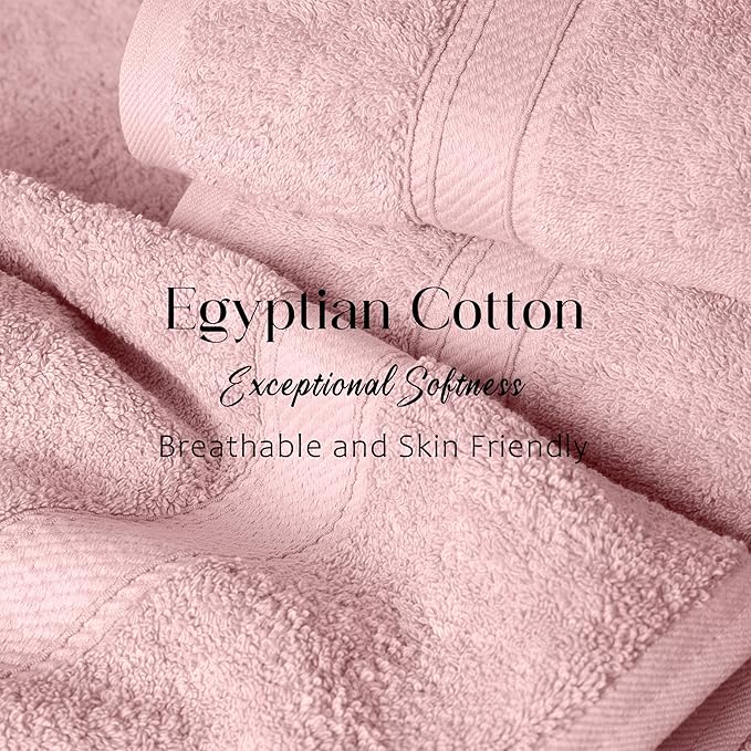 Superior Egyptian Cotton Pile Bath Towel Set of 2, Ultra Soft Luxury Towels, Thick Plush Essentials, Absorbent Heavyweight, Guest Bath, Hotel, Spa, Home Bathroom, Shower Basics, Tea Rose