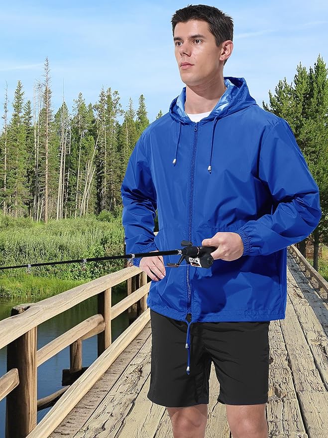Mens Rain Jacket Raincoat Windbreaker Running Waterproof Lightweight Packable with Hood Travel Hiking Cycling