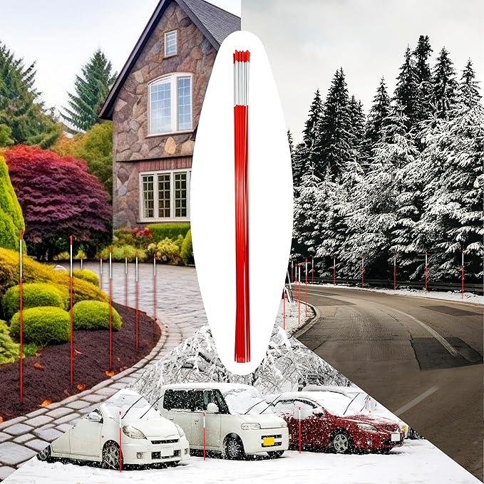20 Pack 48" Reflective Driveway Markers, High Visibility Safety Markers, Orange, UV-Resistant Coating, Non-Alkali Fiberglass, Reflectors for Driveway Entrance
