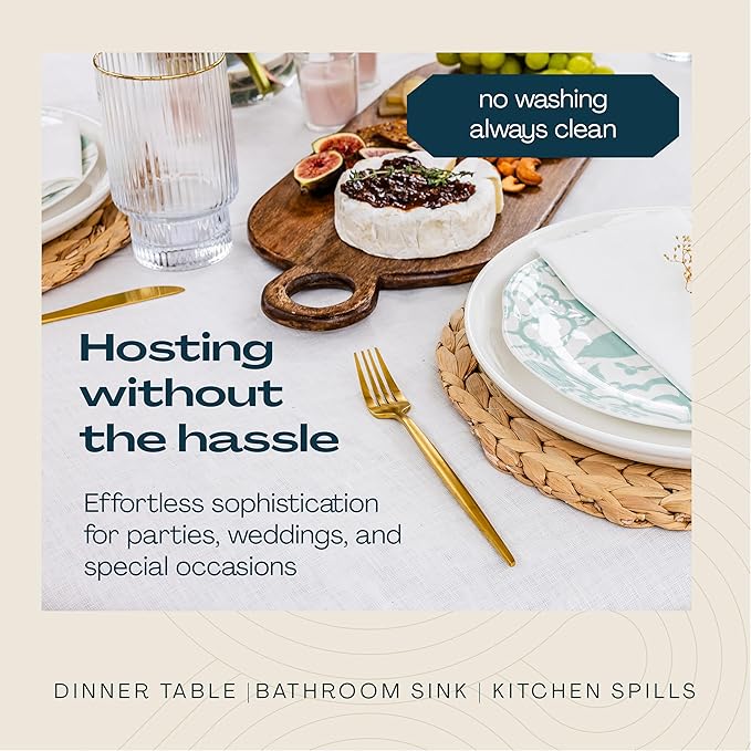 Disposable Linen-Feel Guest Towels - 12" x 17" Cloth-Like Hand Towels - Made In USA, Soft And Absorbent Paper Napkin For Bathroom, Kitchen, Or Event [Extra-Soft - Pack of 50], White