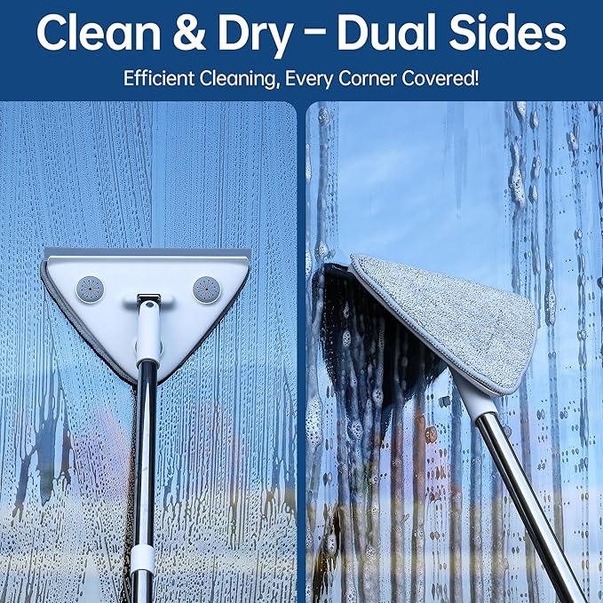 Wall Cleaner Mop with Long Handle, Wall Duster with Extension Pole, 3-in-1 Window Cleaning Kit, Dust Mop with 5 Replacement Pads