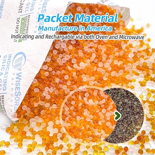2Pcs 500 Gram Desiccant Packs, Indicating Silica Gel (Orange to Dark Green), Rechargeable Gun Safe Dehumidifier, Moisture Absorbers for Storage, Humidify Control