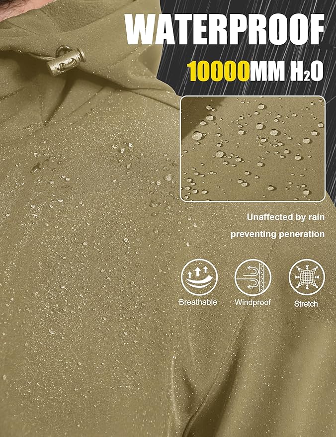 MAGCOMSEN Men's Waterproof Fleece Lined Rain Jacket Lightweight Softshell Raincoat with Hood Winter Hiking Windbreaker
