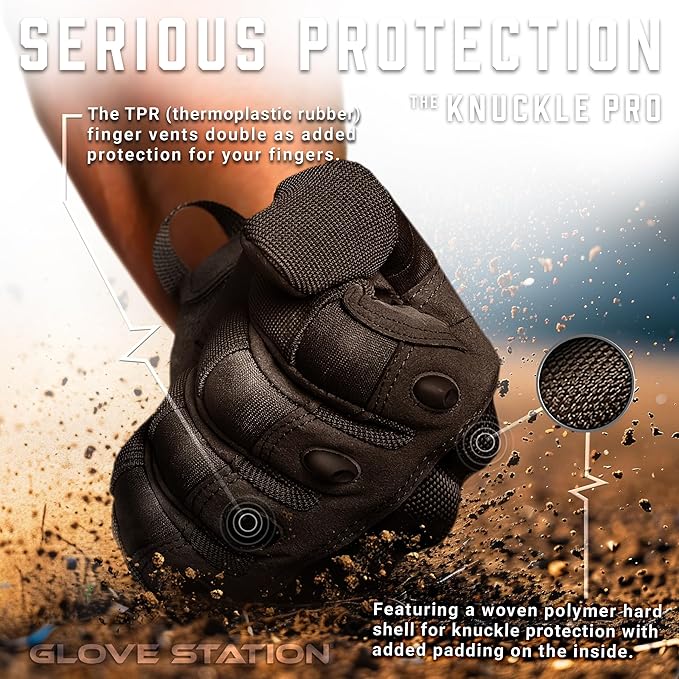 Glove Station Tactical Gloves for Men – Touchscreen Utility Gear with Hard Knuckle Protection Used in Motorcycle, Airsoft, Combat, Police, Shooting & Outdoor Work