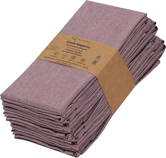 Ruvanti Cloth Napkins Set of 12, 18x18 Reusable Napkins Cloth Washable, Soft & Durable Table Napkin, Poly Cotton Fabric Dinner Napkins for Parties, Christmas, Thanksgiving, Weddings - Burgundy