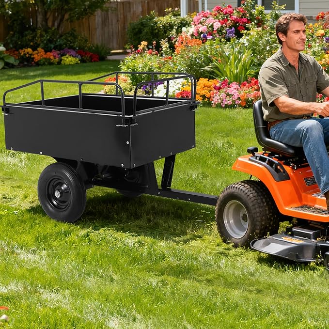 Heavy Duty ATV Dump Cart, 750 lbs Tow Behind Garden Utility Trailer with Removable Sides, Pull Behind Dump Trailer for ATV, UTV, Lawn Mowers and Tractors