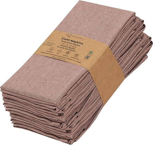Ruvanti Cloth Napkins Set of 12, 18x18 Reusable, Cloth Washable, Soft & Durable Table Napkins, Polycotton Dinner Napkins for Parties, Christmas, Thanksgiving, Weddings -Rust Dark