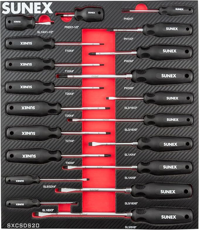 SUNEX TOOLS SXCSDS20 Phillips®, Slotted & Torx® Magnetic Screwdriver Set