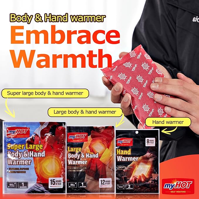 Body & Hand Warmer, Long Lasting Heat, Non-Adhesive, Air-Activated Warmers for Outdoor Sports, Camping, Winter Commutes - Made in Korea