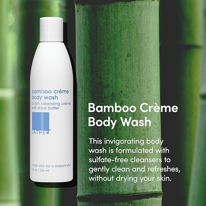 LATHER - Bamboo Crème Natural Body Wash, 8 fl oz - Shower Gel Cleanser - Gentle Body Soap - Essential Oils - Bamboo, Shea Butter, Lavender - All Skin Types - Vegan, Cruelty Free - Beauty & Skincare