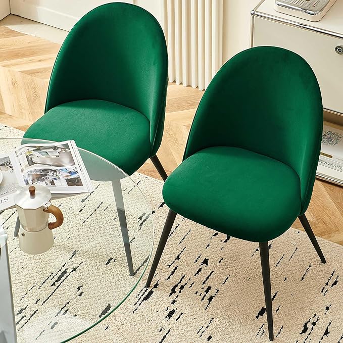 Round Dining Room Table Set for 4, 5 PCS Glass Tulip Kitchen Table Set, Marble Base Living Coffee Table with Upholstered Dining Chairs Luxury Comfy Accent Side Chairs for Small Spaces
