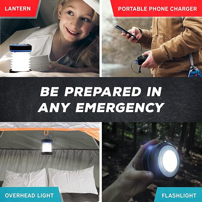 Kizen Outdoor Solar Lantern - Solar or Plug Rechargeable Lantern - Collapsible LED Light for Power Outages - Camping Essential Lamp for Tent Light, Hanging, or Flashlight