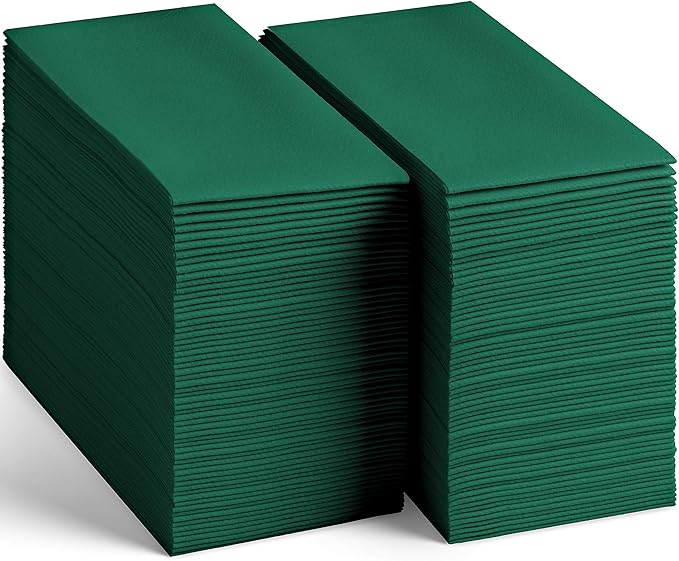 100 Linen-Feel Colored Paper Napkins - Decorative Cloth-Like Green Dinner Napkins - Soft And Absorbent. For Christmas, Kitchen, Party, Wedding, Bathroom Or Any Occasion. (Pack of 100)