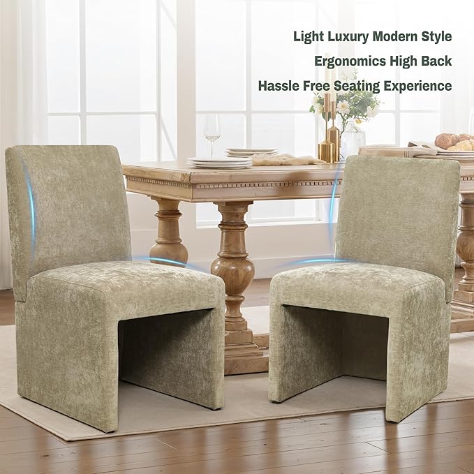 Upholstered Dining Chairs Set of 6 Modern Kitchen & Dining Room Chairs Linen Fabric Dining Chairs with Wooden Frame, Khaki
