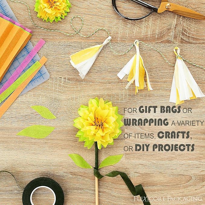 Flexicore Packaging Yellow Pin Stripe Print Gift Wrap Tissue Paper Size: 15 Inch X 20 Inch | Count: 10 Sheets | Color: Yellow Pin Stripe