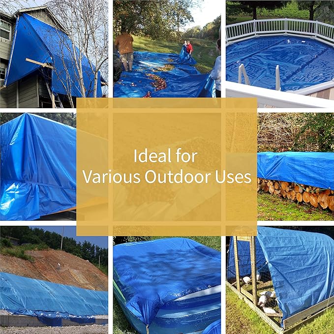 GUARD SHIELD Blue Tarp Waterproof 14x14 Feet Medium Duty All Purpose Poly Tarps Cover 7mil