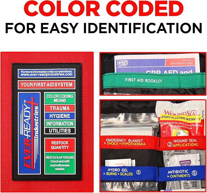 Ever-Ready Industries Premium Trauma First Aid Kit for Outdoors, Workplace, and Home - Exceed OSHA Guidelines and ANSI 2009 Standards - 240 Pieces - Includes Bonus Travel Kit