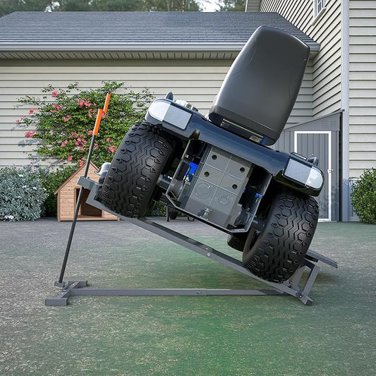 Lawn Mower Lift Jack Heavy Duty Lawnmower Jack for Ride on Lawn Mowers & Garden Tractors, Space-Saving Foldable Large Riding Lawn Tractor Lift with Manual and Power Tool Handles Fit Multiple Mowers