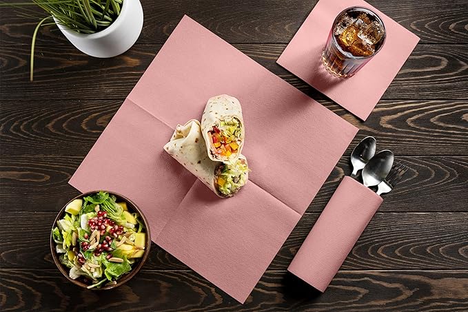 Linen-Feel Colored Paper Napkins - Decortive Cloth-Like PINK Luncheon Napkins - Soft And Absorbent. For Kitchen, Party, Wedding, Dinner Or Any Occasion. (Pack of 50)