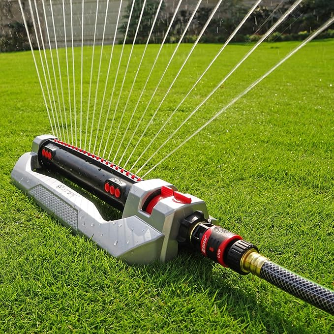 Eden 96216 Heavy Duty Metal 3-Way Oscillating Sprinkler for Large Lawn and Garden W/Quick Connect Starter Set