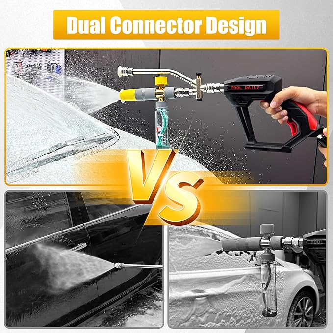 Tool Daily Foam Cannon Dual Connector, Mini Foam Cannon for Pressure Washer, 5 Power Washer Spray Nozzle Tips, 1/4 Inch Quick Connect