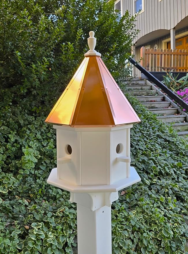 Amish Handmade Copper Birdhouse, Bird Watching (Copper Roof, 4 Compartments)