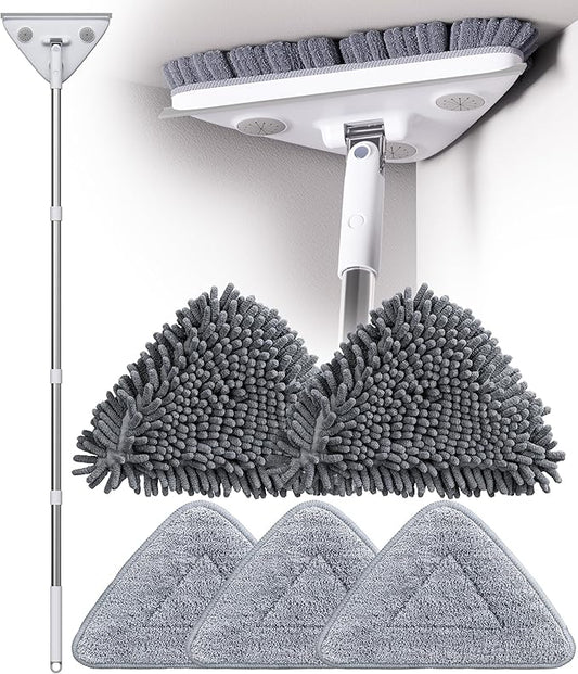 Wall Cleaner Mop with Long Handle, Wall Duster with Extension Pole, 3-in-1 Window Cleaning Kit, Dust Mop with 5 Replacement Pads