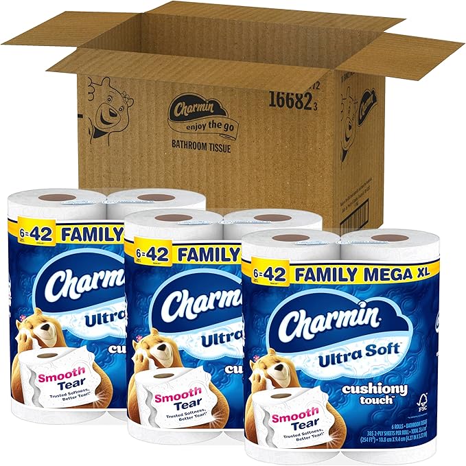 Charmin Ultra Soft Cushiony Touch Toilet Paper, 18 Family Mega XL Rolls = 126 Regular Rolls (Packaging May Vary)